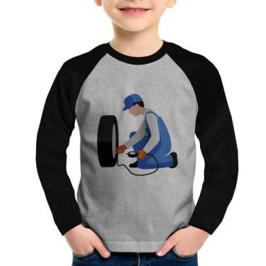 Imagem de Camiseta Raglan Infantil Borracharia Manga Longa - Foca na Moda, Cinza