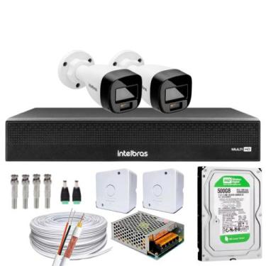 Imagem de Kit 2 Cameras 1220B Full Color Intelbras Dvr 1004-C Mhdx 4 Ch