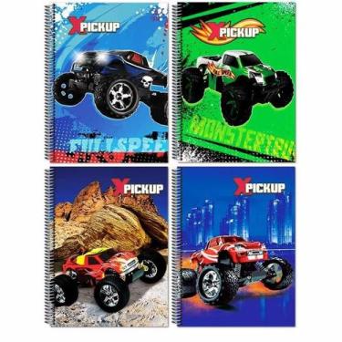 Imagem de Kit 4 Cadernos Pickup Carro Capa Dura Grande Arame Espiral - Maxima ca