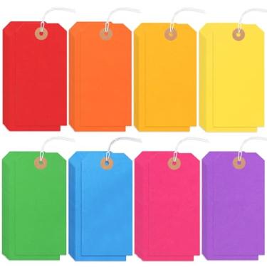 Imagem de 120 peças de etiquetas de envio em branco, 4 3/4 x 2 3/20.3 cm Etiquetas de etiqueta Manila com cordão anexado furo reforçado gravável grande etiquetas para pendurar com fio (arco-íris)