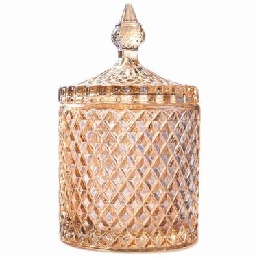 Imagem de YILUSHENGHUA Pote de Vidro Colorido com Tampa, Potes de Biscoitos Doces, Caixa de Joias, Recipientes de Biscoitos de Bufê, Armazenamento de Alimentos, Pote Decorativo (Âmbar)