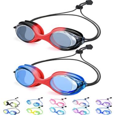 Imagem de Vvinca Pacote com 2 óculos de natação infantil com alça elástica, sem puxar, antiembaçamento, óculos de ajuste para crianças de 4 a 16 anos, adolescentes e jovens