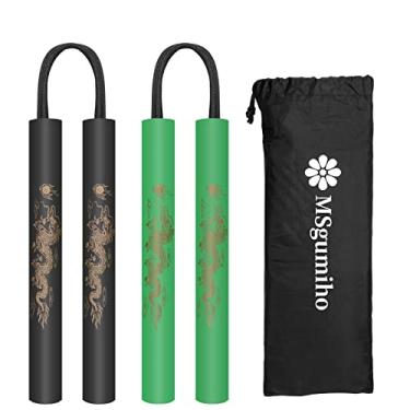 Imagem de MSGumiho Nunchucks corda Nunchakus seguro espuma de treinamento de borracha com cordão 2 peças para crianças e iniciantes prática e treinamento, Amarelo