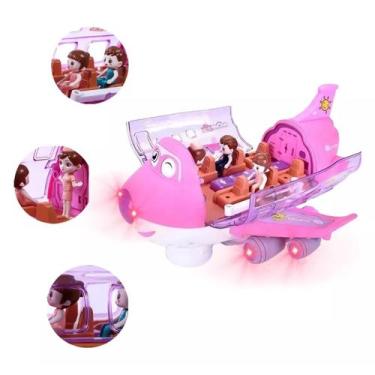 Imagem de Avião Musical Brinquedo Gira 360 Graus Bate e Volta Som Luz Cor Rosa -