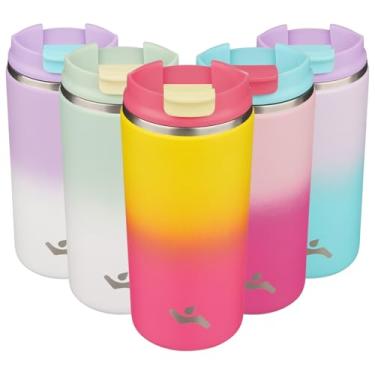 Imagem de Konokyo Copo com tampa, caneca de café de viagem de 350 ml, parede dupla, vácuo, aço inoxidável, copo de metal térmico, garrafa de água isolada, arco-íris