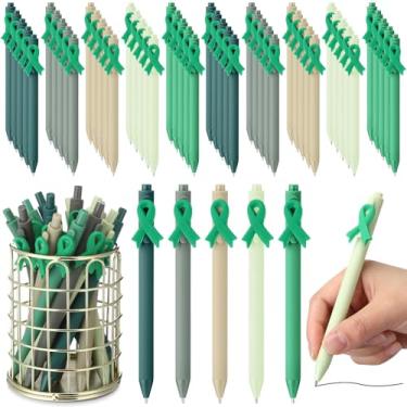 Imagem de TecUnite 50 canetas esferográficas de conscientização sobre saúde mental de fita verde não Hodgkin para conscientização do linfoma de Hodgkin, paralisia cerebral, câncer de fígado, produto de
