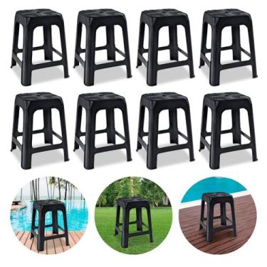 Imagem de Kit 8 Banquetas De Plástico Banco Banquinho Preto Arqplast