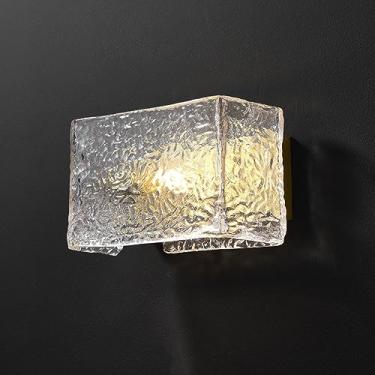 Imagem de Luminária de parede de vidro luxuosa, retangular, textura de gelo, luminária de parede de vidro, luminária de parede interna com fio de latão, moderna e elegante, ondas de água, arandela, qu