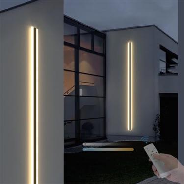Imagem de Luminária de parede LED de metal com controle remoto, luminária de parede externa, faixa longa, IP65, à prova d'água, arandelas reguláveis de 10% a 3 cores, 2700K-6500K, iluminação de parede