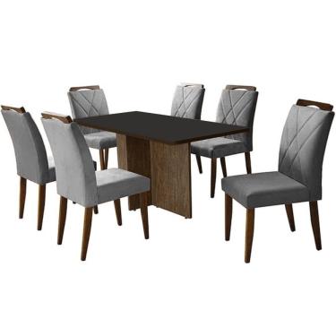Imagem de Mesa de Jantar Los Angeles 160x80cm em Veludo com 6 Cadeiras California Minas Plac Cor Canela Grafite com Tecido Cinza