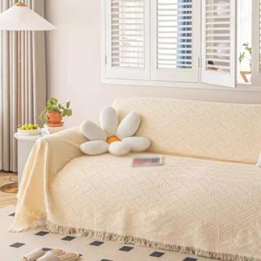 Imagem de 5JJJLOOOPP Capa de sofá, capa multiuso, cor 6, 2 lugares, estilo, com franja, liso, capa de mesa, 130 x 180, branca, resistente a manchas, dupla face, lavável (cor 18, 180 x 230)