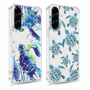 Imagem de Yomjew Pacote com 2 capas fofas de tartaruga azul para Samsung Galaxy A56 de 6,7 polegadas, design estético de animais com desenho animado para meninas e homens, silicone macio e transparente, fina