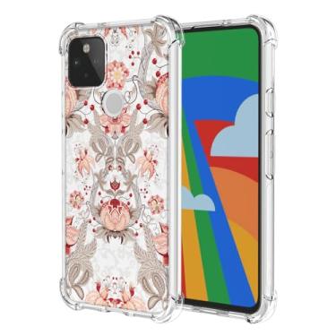 Imagem de JDYGWK Capa para Pixel 5 Google 5, estampa floral transparente, silicone TPU macio, fina, à prova de choque, capa protetora antiarranhões para Google Pixel 5, rosa branco floral