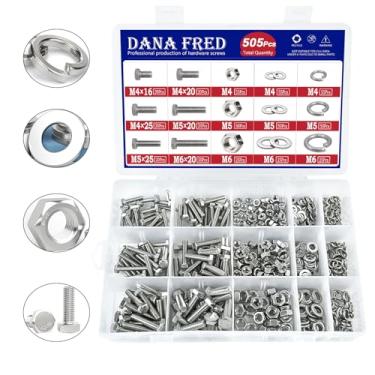 Imagem de Parafusos de cabeça plana Hex parafusos métricos porcas hardware plano e arruelas de bloqueio SAE kit de sortimento 304 aço inoxidável, 510 peças M4 M5 M6
