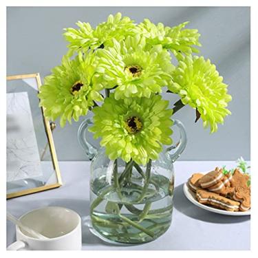 Imagem de TLTDSMY Buquê de simulação de flores falsas, gerbera, plástico, decoração moderna, sala de estar, flores falsas, conjunto de flores de seda, margaridas, adequado para banheiro, desktop, decoração de