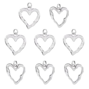 Imagem de Spritewelry 8 peças de pingentes de coração vazado de latão prateado molduras de coração doce berloques de bisel pingente de amor dos namorados para fazer joias, pulseiras, colar e brincos