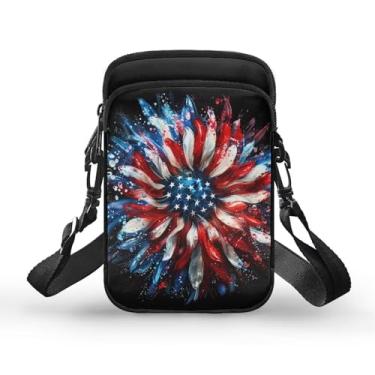 Imagem de YECARYPOD Pequena bolsa tiracolo para telefone feminina mini bolsa transversal para celular bolsa de ombro mini carteira sobre alça de ombro, Girassol bandeira americana, One Size
