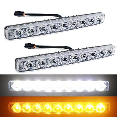 Imagem de YIJINSHENG Kit de luzes de corrida diurna de LED de alta potência com ajuste universal para carro, 9 LEDs, luz de neblina, luz de rodagem, branco xenon (branco e amarelo)