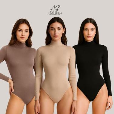 Imagem de Body feminino moda gringa básico e estiloso tendencia com manga longa 