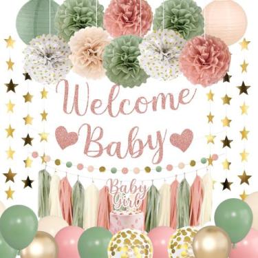 Imagem de Decorações de chá de bebê Amandir Girl Pink Sage Green