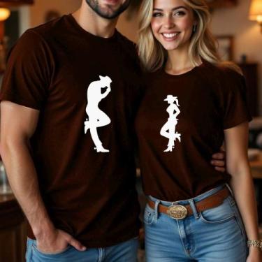 Imagem de Blusa Camiseta Casal Country Estampa Silhoeuta Casal Country Chapéu Bo