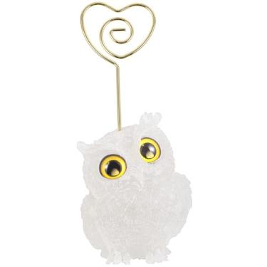 Imagem de Nupuyai Suporte de clipe de cartão de coruja de resina esculpida em pedra de coruja com clipe de coração, clipe de memorando, decoração de escritório em casa, quartzo de rocha