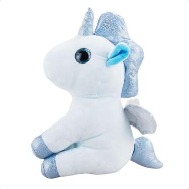 Imagem de Pelúcia Infantil Unicórnio 25cm Azul Rosa Sentado Antialérgico Macio Presente Criança Menino Menina (Azul)