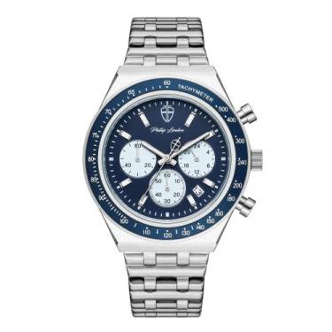 Imagem de Relógio Masculino London Steel Silver Blue 43mm - Phillip London