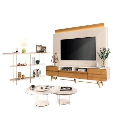 Imagem de Estante Home Theater Nobre Off White Cinamomo E Aparador Infinity E Kit Mesa De Centro Sky Off White– Hb Móveis