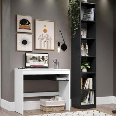 Imagem de Escrivaninha Rubi e Estante Livreiro 6906 Branco Preto - MADESA