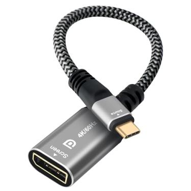 Imagem de Adaptador USB C para DisplayPort 4K, macho tipo C (fonte) para DP fêmea (tela), conector de cabo trançado 4K a 60Hz, compatível com Thunderbolt 3/4, para iPhone16 Series, MacBook Pro, Air, iPad Pro