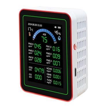 Imagem de LiebeWH Monitor de Qualidade do Ar Interno 18 Em 1 CO2 TVOC HCHO PM2.5 PM10 Testador de Detecção de Temperatura Temperada, Testador de Qualidade do Ar para Casa Com Armazenamento de