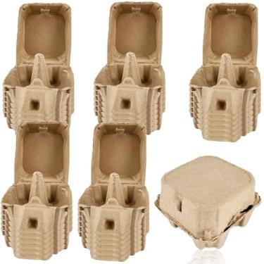 Imagem de Embalagem com 30 caixas de ovos vazias a granel caixa de armazenamento de ovos de polpa natural 4 unidades suporte de bandeja quadrada de papelão de galinha para armazenamento de fazenda familiar