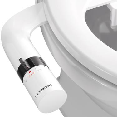 Imagem de WATERLACE Acessório de bidê para vaso sanitário, bocal duplo com assento de vaso sanitário autolimpante, bidês ultrafinos não elétricos para banheiros existentes, lavagem traseira/feminina (preto)