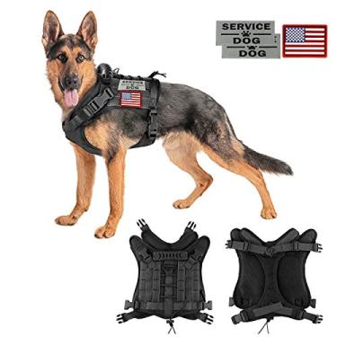 Imagem de Hanshengday Peitoral tático para cães de serviço médio e grande, colete militar para treinamento K9 com painéis Molle e laço ajustável, tático para cães com alça (01GG, 01-preto)
