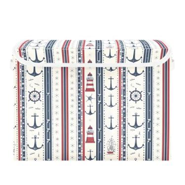 Imagem de Grandes caixas de armazenamento com cubos de armazenamento dobráveis de linho caixa organizadora de armário de tecido com tampa flip-top para casa, quarto, escritório, 42 x 32 x 30 cm (navio âncoras