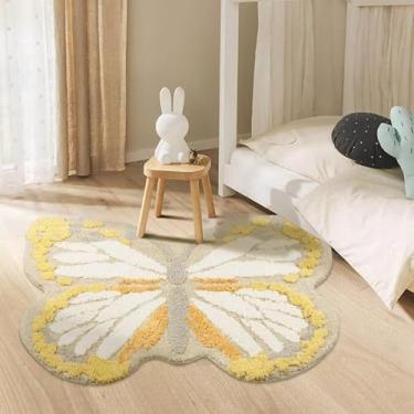 Imagem de TEMBR Tapete borboleta infantil para quarto de meninas/meninos, ultramacio, tapete para quarto de crianças, tapete de berçário colorido antiderrapante para sala de jogos, 89,9 cm x 120 cm - amarelo