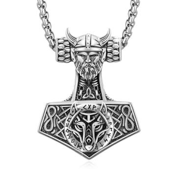 Imagem de DOTBJ Colar de prata esterlina 925 com pingente de martelo Thor Mjolnir joia viking nórdica com corrente de aço inoxidável, Medium, Prata esterlina, Sem Pedra Preciosa