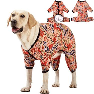 Imagem de LovinPet Pijamas para Cães de Raças Grandes-Pijama Leve com Cobertura Total para Cães, Macacão para Cães, Estampa Coral Happy Horse, Pijamas para Cães com Cobertura Total, Pijamas para Animais de Esti