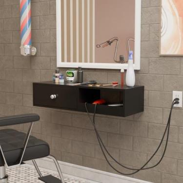 Imagem de Bancada Cabeleireiro Barbearia 90CM Barbeiro - Virtude Móveis, Preto