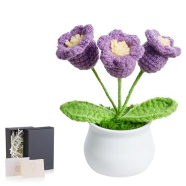Imagem de LAIDANLA Flores de crochê, lírio do vale, roxo pequeno feito à mão, presente de aniversário de agradecimento de Natal para mulheres, professora, mãe, irmã, avó, colega de trabalho, amiga, vaso de