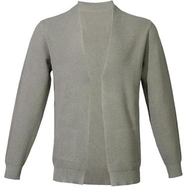 Imagem de Jaqueta De Malha Masculina De Cor Sólida Com Decote Em V Jaqueta Casual Botão Placket Com Bolsos Cardigã Masculino Primavera Outono Transição Homens Manga Comprida, F-grey2, 3XL