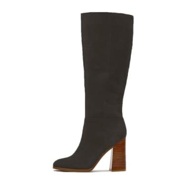 Imagem de Erocalli Botas de cano alto femininas cano alto grosso salto alto longo bico redondo zíper lateral, 1 preto, 38