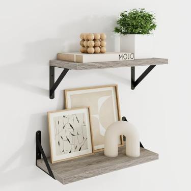 Imagem de Prateleiras flutuantes profundas para parede, 40,6 cm L x 20 cm D, conjunto de 2 prateleiras flutuantes cinza com suportes de metal resistentes para sala de estar, banheiro e cozinha
