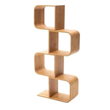 Imagem de YAYAOVP-24927 Estante de livros, estante empilhada, suporte de exibição de bambu, para sala de estar, escritório, sala de estar, estante de livros