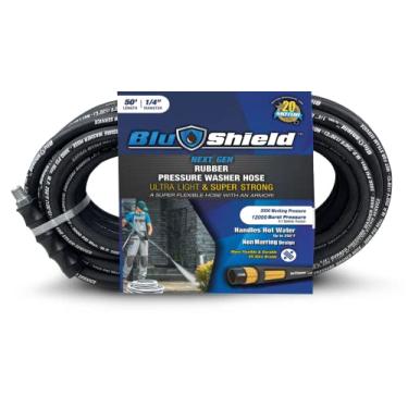 Imagem de BluShield Mangueira de lavadora de pressão de borracha trançada de poliéster de 1/10.2 cm, 3100 psi, cabo com água quente de 121 °C, resistente, 35% mais leve, flexível (0,6 cm x 1,2 m)