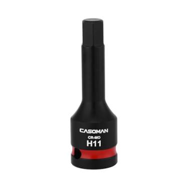 Imagem de CASOMAN Soquete hexagonal de impacto de 1/5.1 cm, soquete Allen H11 de uma peça com anel de código de cor vermelho, comprimento de 78 mm, CR-MO
