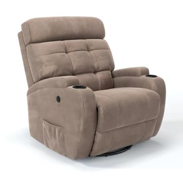 Imagem de Poltrona do papai Reclinável Elétrica Bivolt Giratória e Balanço em Suede (Bege)