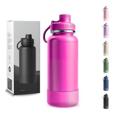 Imagem de Garrafa Térmica 1 Litro - Duplamente Isolada a Vácuo, Capa Protetora da Base de Silicone, Mantém Bebidas Gelada 24 horas e Quente 12 horas (Rosa Phink Wide)