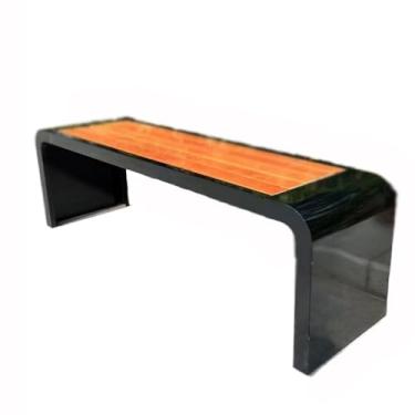 Imagem de Banco de jantar preto de aço inoxidável, cadeira de parque, banco externo, pátio, vizinhança, assentos de lazer, móveis de assento ao ar livre (grande)